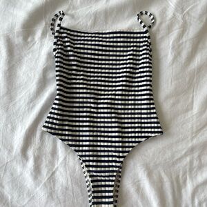 SOLID & STRIPED Navy and White Striped Swimsuit